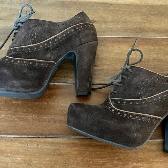 Miz Mooz Women’s ‘Lance' Lace Up Oxford Ankle Platform Booties - Brown Suede - 7 - Picture 5 of 12